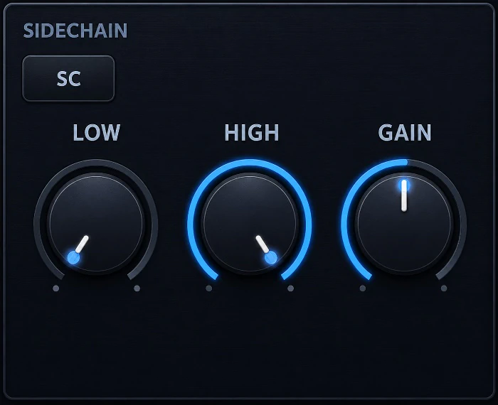Sidechain controls labelled Low, High and Gain for shaping the dynamic response.